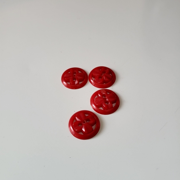 Vintage Round Red Plastic Flat Cross Cutout Design Sewing Buttons ~ 4 Pieces - Picture 8 of 13